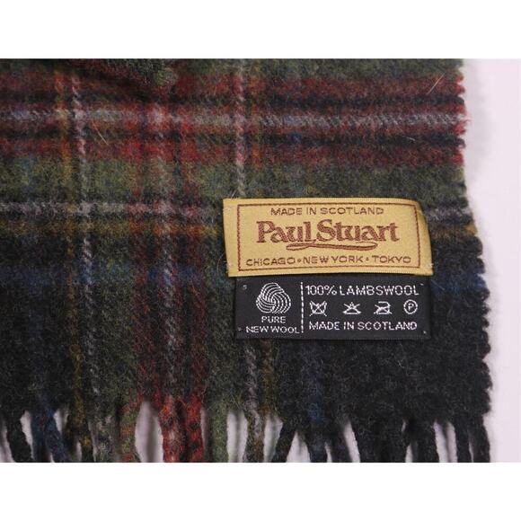 Paul Stuart Made in Scotland Plaid Lambswool Scarf Vintage 13x64 - Picture 3 of 3